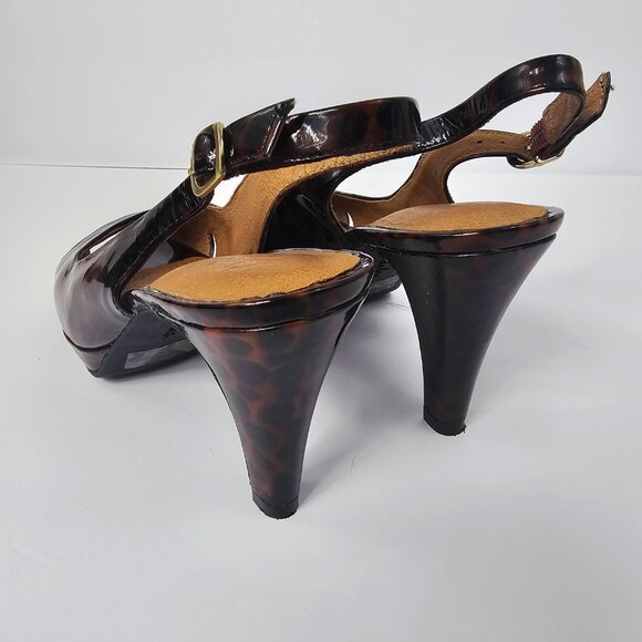 Clarks Artisan Women's Patent Leather Leopard Open Toe Sling Back Heels Size 7M - Picture 5 of 11